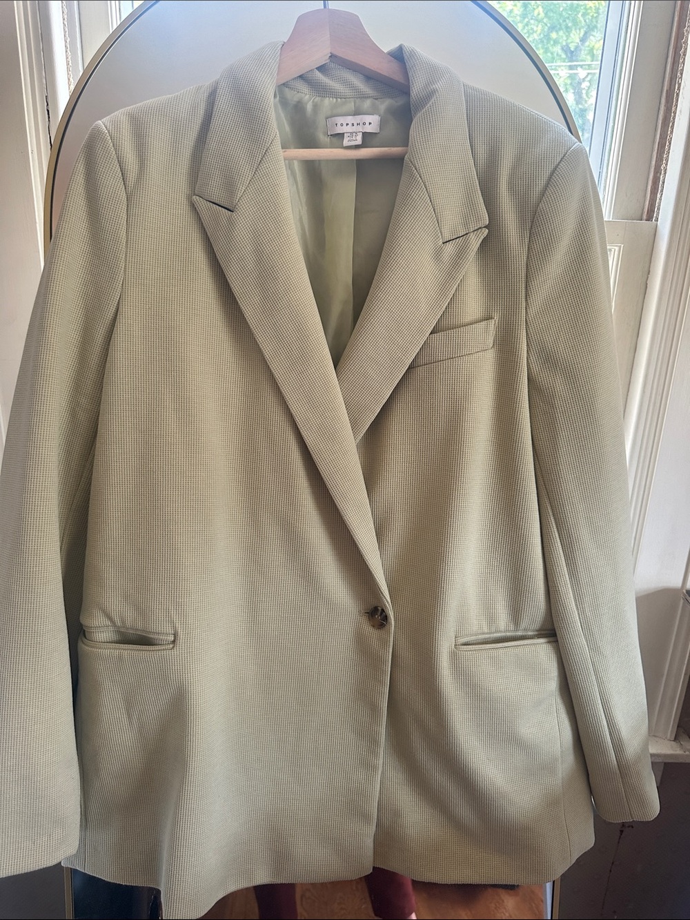Topshop Light Sage Single-Button Blazer M BUT runs HUGE (more like an XL)